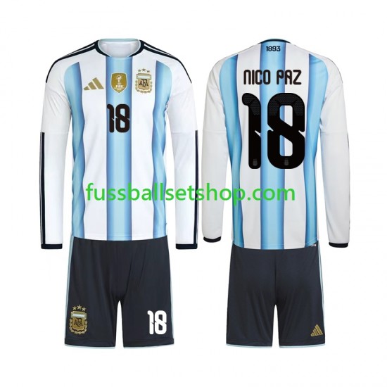Günstige Fußball Trikotsatz Argentinien Nico Paz 18 Kinder Heimtrikot World Cup 2026 Langarm
