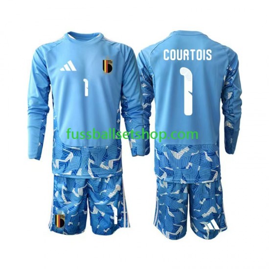 Günstige Fußball Trikotsatz Belgien Thibaut Courtois 1 Torwart Kinder Heimtrikot World Cup 2026 Langarm