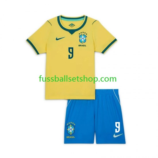 Günstige Fußball Trikotsatz Brasilien Matheus Cunha 9 Chidlren Heimtrikot World Cup 2026 Kurzarm