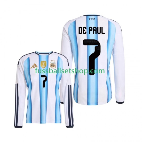 Günstige Fußball Trikotsatz Argentinien Rodrigo De Paul 7 Herren Heimtrikot World Cup 2026 Langarm