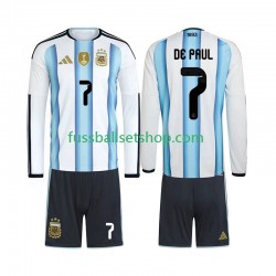 Günstige Fußball Trikotsatz Argentinien Rodrigo De Paul 7 Kinder Heimtrikot World Cup 2026 Langarm