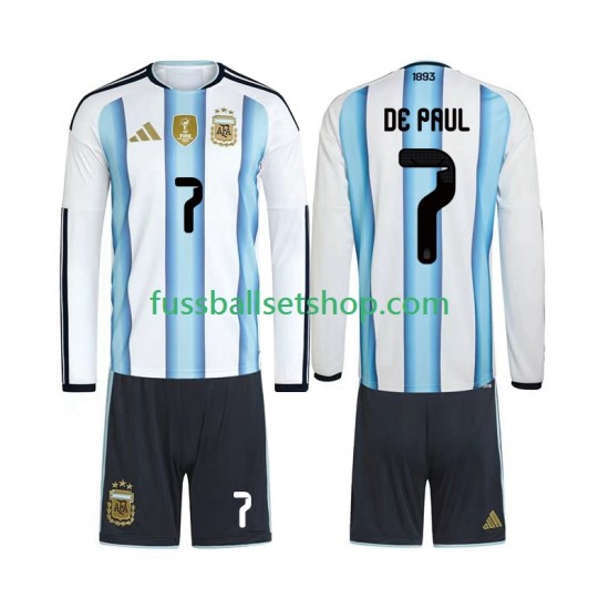 Günstige Fußball Trikotsatz Argentinien Rodrigo De Paul 7 Kinder Heimtrikot World Cup 2026 Langarm
