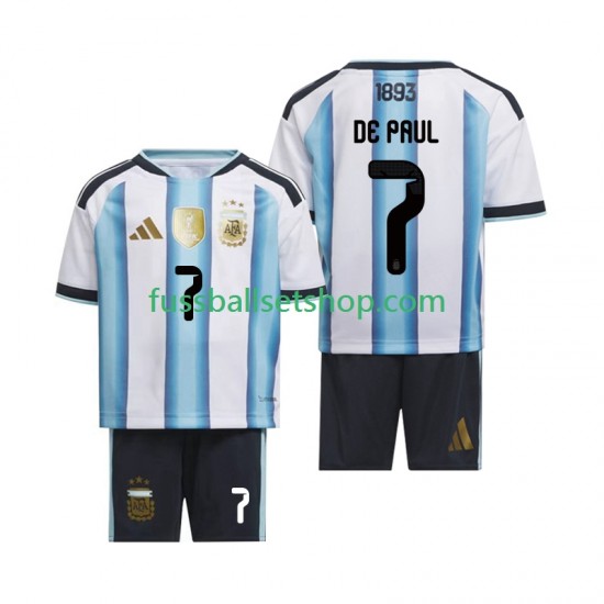 Günstige Fußball Trikotsatz Argentinien Rodrigo De Paul 7 Kinder Heimtrikot World Cup 2026 Kurzarm
