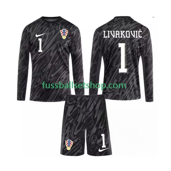 Günstige Fußball Trikotsatz Kroatien DOMINIK LIVAKOVIC 1 Torwart Kinder Ausweichtrikot 2024 Langarm