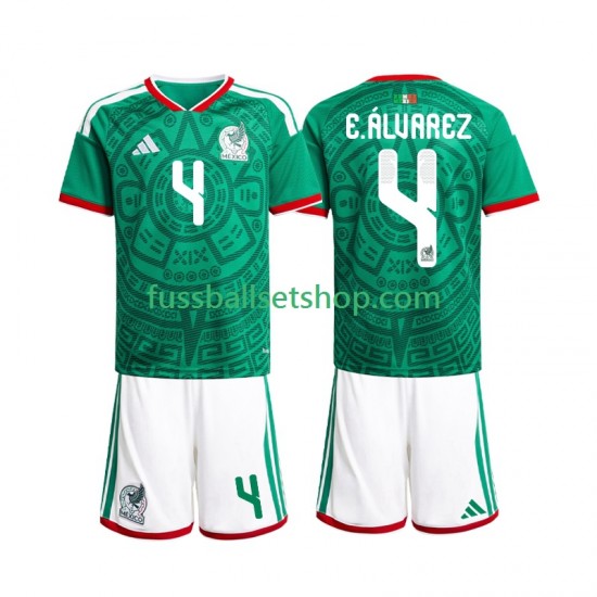Günstige Fußball Trikotsatz Mexiko Edson Alvarez 4 Kinder Heimtrikot World Cup 2026 Kurzarm