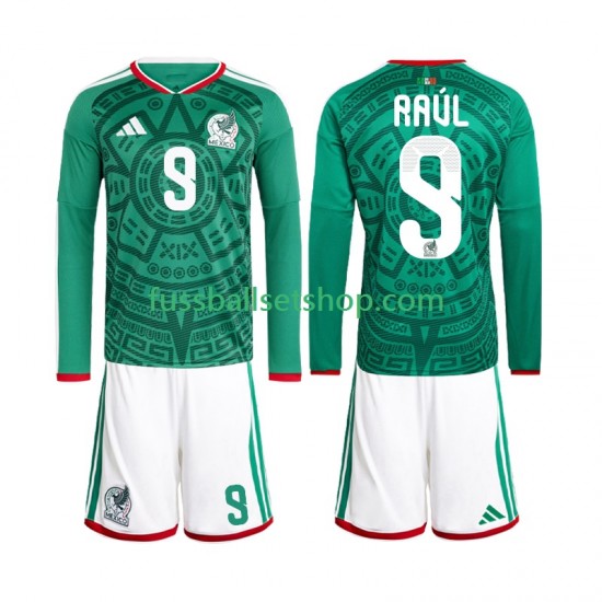Günstige Fußball Trikotsatz Mexiko Raul Jimenez 9 Kinder Heimtrikot World Cup 2026 Langarm