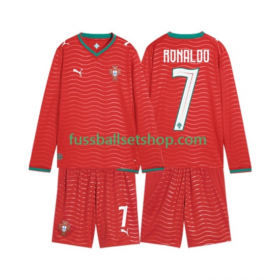 Günstige Fußball Trikotsatz Portugal Cristiano Ronaldo 7 Kinder Heimtrikot World Cup 2026 Langarm