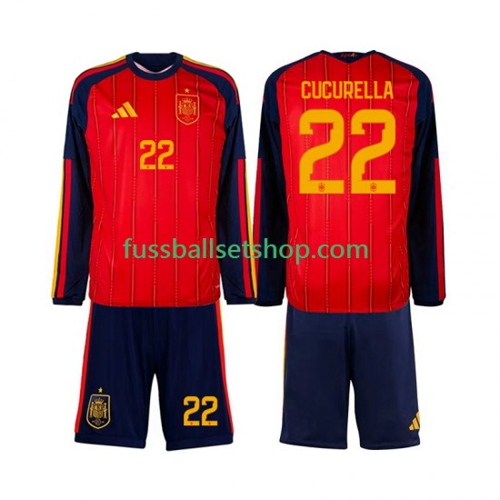 Günstige Fußball Trikotsatz Spanien Marc Cucurella 22 Kinder Heimtrikot World Cup 2026 Langarm