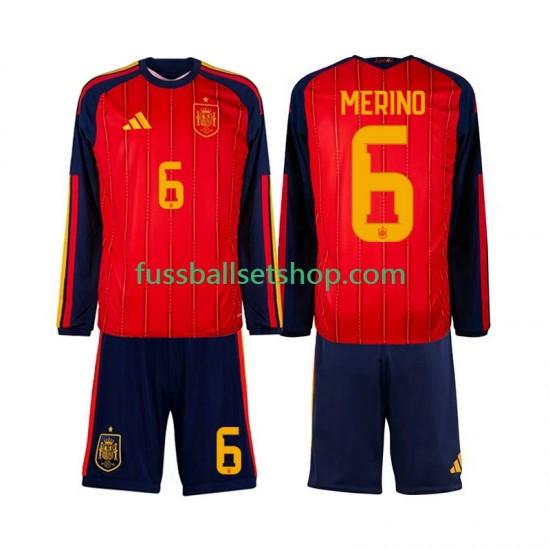 Günstige Fußball Trikotsatz Spanien Mikel Merino 6 Kinder Heimtrikot World Cup 2026 Langarm
