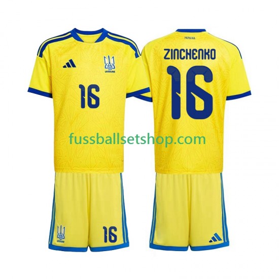 Günstige Fußball Trikotsatz Ukraine Oleksandr Zinchenko 16 Kinder Heimtrikot World Cup 2026 Kurzarm