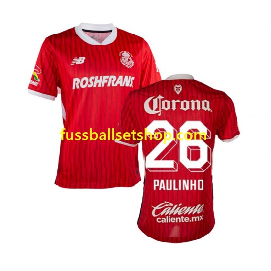 Günstige Fußball Trikotsatz Deportivo Toluca Paulinho 26 Herren Heimtrikot 2024-2025 Kurzarm