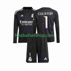 Günstige Fußball Trikotsatz Real Madrid Thibaut Courtois 1 Torwart Kinder Auswärtstrikot 2023-2024 Langarm