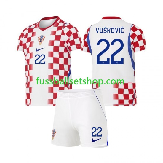 Günstige Fußball Trikotsatz Kroatien Luka Vuskovic 22 Kinder Heimtrikot World Cup 2026 Kurzarm