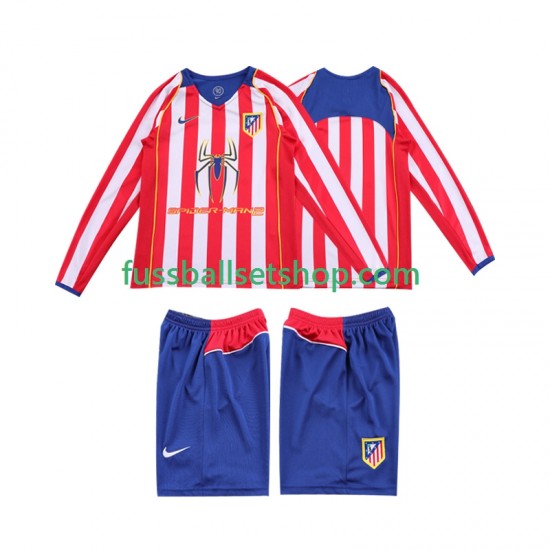 Günstige Fußball Trikotsatz Atlético Madrid 2004 2005 Retro Kinder Heimtrikot Langarm
