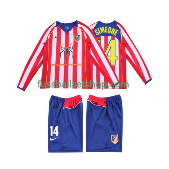 Günstige Fußball Trikotsatz Atlético Madrid SIMEONE 14 2004 2005 Retro Kinder Heimtrikot Langarm