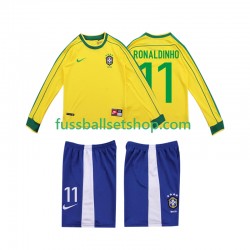 Günstige Fußball Trikotsatz Brasilien RONALDINHO 11 Retro Kinder Heimtrikot 1998 Langarm