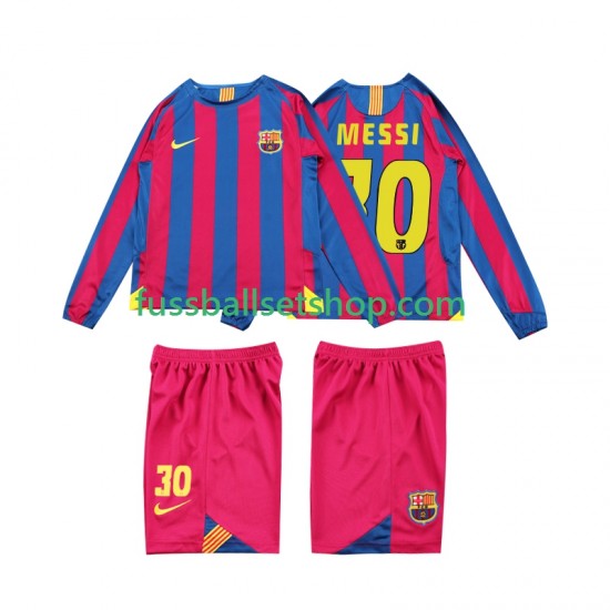 Günstige Fußball Trikotsatz FC Barcelona Lionel Messi 10 2005 Retro Kinder Heimtrikot 2006 Langarm