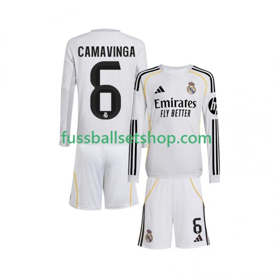 Günstige Fußball Trikotsatz Real Madrid Camavinga 6 Kinder Heimtrikot 2025-2026 Langarm