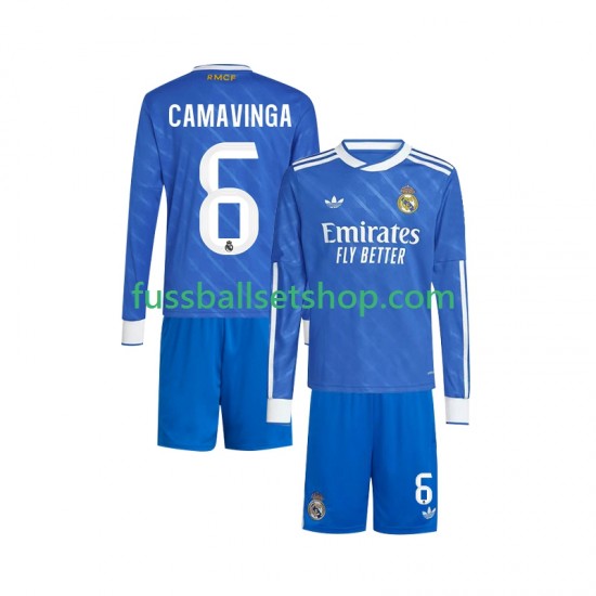 Günstige Fußball Trikotsatz Real Madrid Camavinga 6 Kinder Ausweichtrikot 2025-2026 Langarm