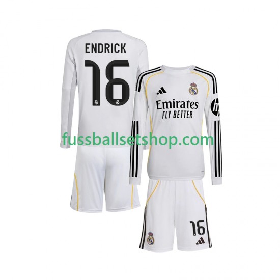 Günstige Fußball Trikotsatz Real Madrid Endrick 16 Kinder Heimtrikot 2025-2026 Langarm