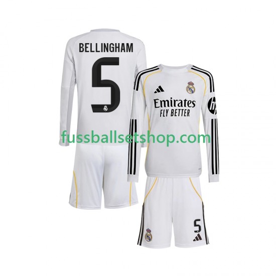 Günstige Fußball Trikotsatz Real Madrid Jude Bellingham 5 Kinder Heimtrikot 2025-2026 Langarm