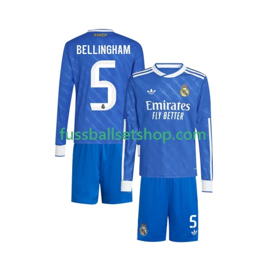Günstige Fußball Trikotsatz Real Madrid Jude Bellingham 5 Kinder Ausweichtrikot 2025-2026 Langarm