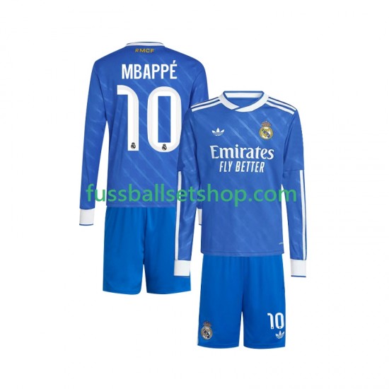 Günstige Fußball Trikotsatz Real Madrid Mbappé Kylian 10 Kinder Ausweichtrikot 2025-2026 Langarm