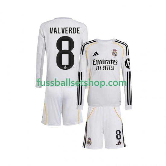 Günstige Fußball Trikotsatz Real Madrid Valverde 8 Kinder Heimtrikot 2025-2026 Langarm