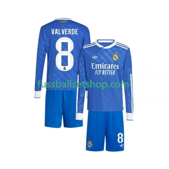 Günstige Fußball Trikotsatz Real Madrid Valverde 8 Kinder Ausweichtrikot 2025-2026 Langarm