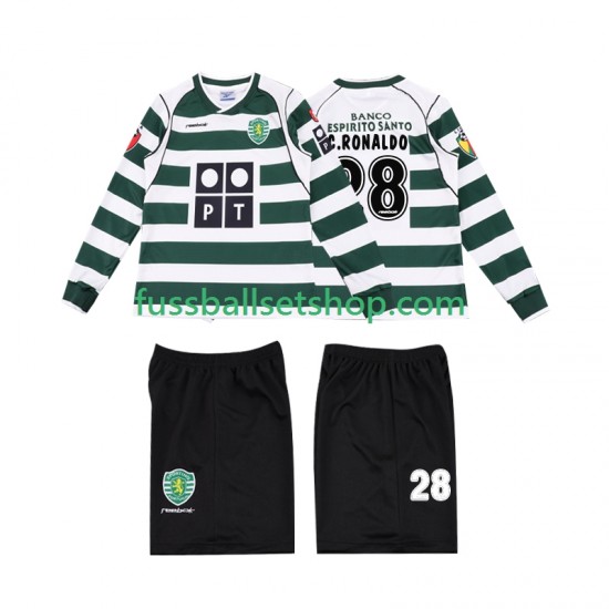 Günstige Fußball Trikotsatz Sporting CP Cristiano Ronaldo 28 2001 2003 Retro Kinder Heimtrikot Langarm