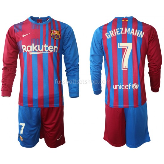 Günstige Fußball Trikotsatz FC Barcelona Antoine Griezmann 7 Kinder Heimtrikot 2021-2022 Langarm