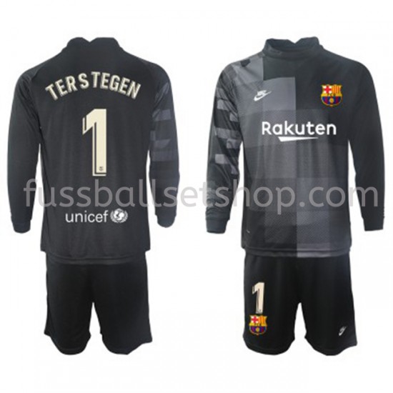 Günstige Fußball Trikotsatz FC Barcelona Torwart Ter Stegen 1 Kinder Auswärtstrikot 2021-2022 Langarm