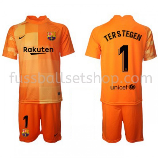 Günstige Fußball Trikotsatz FC Barcelona Torwart Ter Stegen 1 Kinder Heimtrikot 2021-2022 Kurzarm