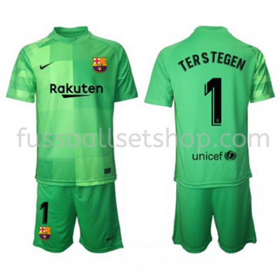 Günstige Fußball Trikotsatz FC Barcelona Torwart Ter Stegen 1 Kinder Ausweichtrikot 2021-2022 Kurzarm