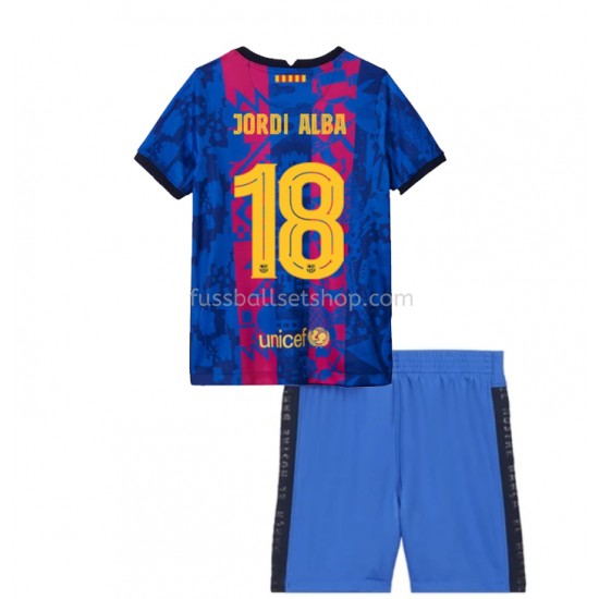 Günstige Fußball Trikotsatz FC Barcelona Jordi Alba 18 Kinder Ausweichtrikot 2021-2022 Kurzarm