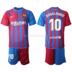 Günstige Fußball Trikotsatz FC Barcelona Ronaldinho 10 Kinder Heimtrikot 2021-2022 Kurzarm