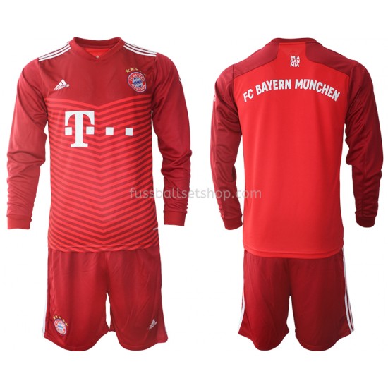 Günstige Fußball Trikotsatz FC Bayern München Kinder Heimtrikot 2021-2022 Langarm