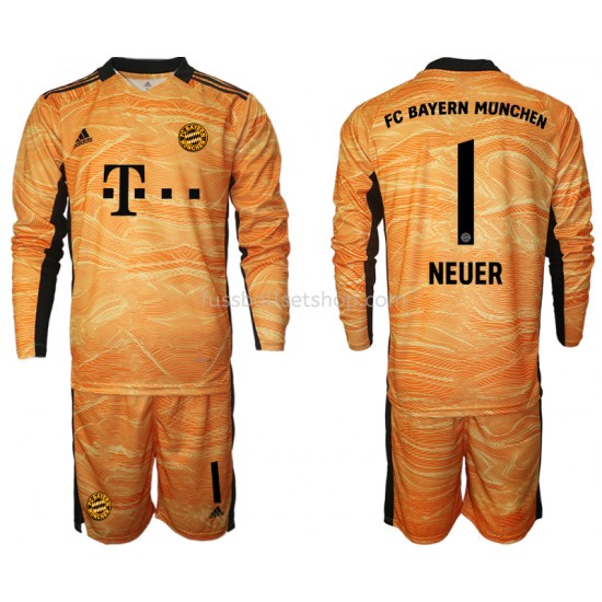 Günstige Fußball Trikotsatz FC Bayern München Manuel Neuer 1 Torwart Kinder Heimtrikot 2021-2022 Langarm