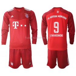 Günstige Fußball Trikotsatz FC Bayern München Robert Lewandowski 9 Kinder Heimtrikot 2021-2022 Langarm