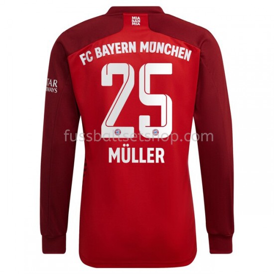 Günstige Fußball Trikotsatz FC Bayern München Thomas Müller 25 Heimtrikot 2021-2022 Langarm