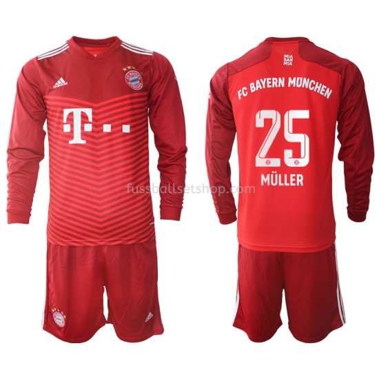 Günstige Fußball Trikotsatz FC Bayern München Thomas Müller 25 Kinder Heimtrikot 2021-2022 Langarm