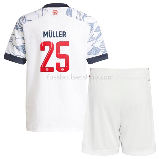 Günstige Fußball Trikotsatz FC Bayern München Thomas Müller 25 Kinder Ausweichtrikot 2021-2022 Kurzarm