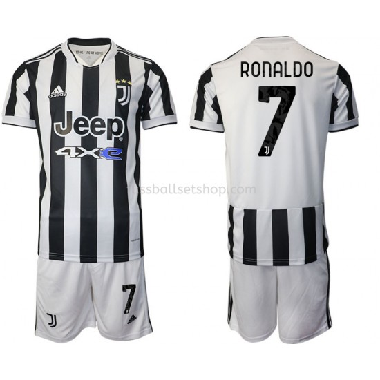 Günstige Fußball Trikotsatz Juventus Turin Cristiano Ronaldo 7 Kinder Heimtrikot 2021-2022 Kurzarm