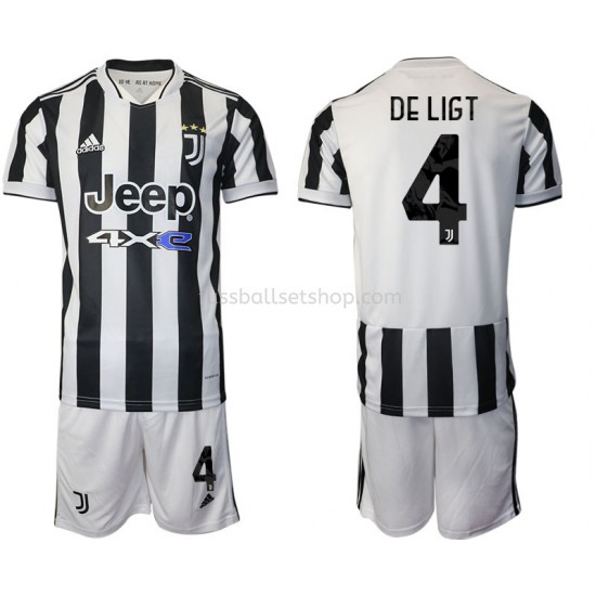 Günstige Fußball Trikotsatz Juventus Turin Matthijs de Ligt 4 Kinder Heimtrikot 2021-2022 Kurzarm