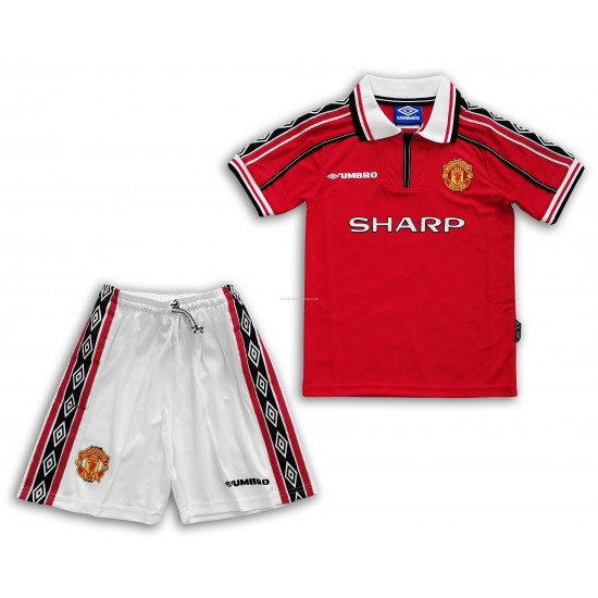 Günstige Fußball Trikotsatz Manchester United Retro Kinder-Heimtrikot 1998-1999 Kurzarm