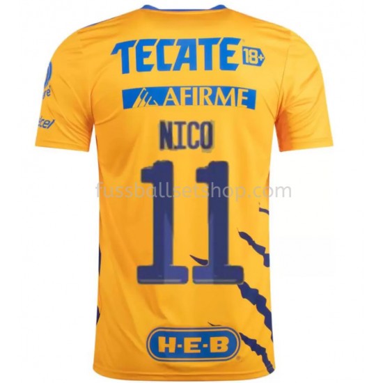 Günstige Fußball Trikotsatz Tigres UANL Nico Lopez 11 Heimtrikot 2021-2022 Kurzarm