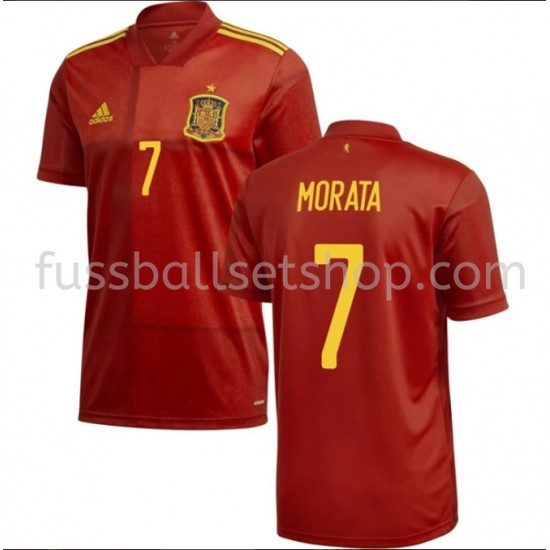Günstige Fußball Trikotsatz Spanien Morata 7 Heimtrikot EM 2020 Kurzarm