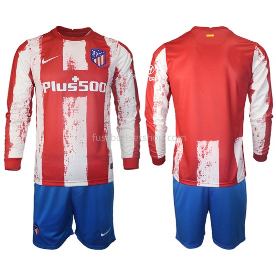 Günstige Fußball Trikotsatz Atlético Madrid Kinder Heimtrikot 2021-2022 Langarm