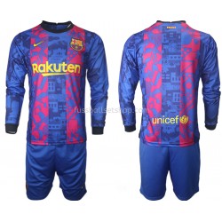 Günstige Fußball Trikotsatz FC Barcelona Kinder Ausweichtrikot 2021-2022 Langarm