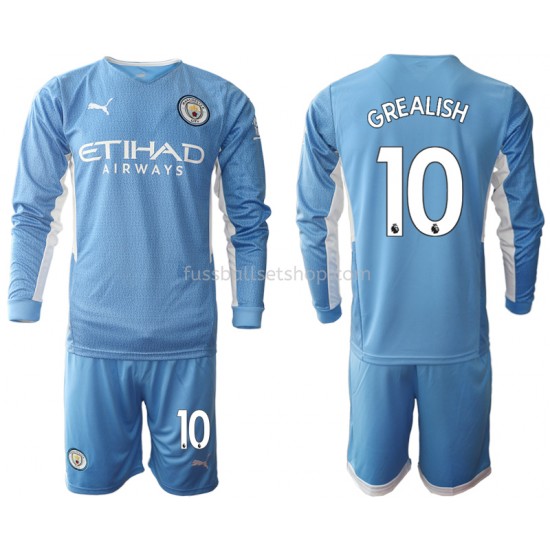 Günstige Fußball Trikotsatz Manchester City Jack Grealish 10 Kinder Heimtrikot 2021-2022 Langarm